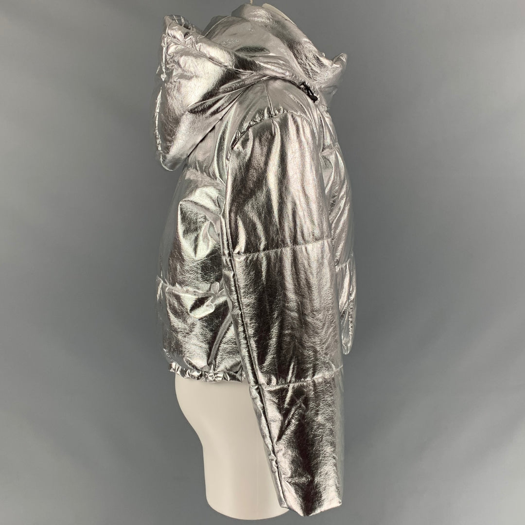 MSGM Size 2 Silver Polyester Quilted Detachable Hood Jacket