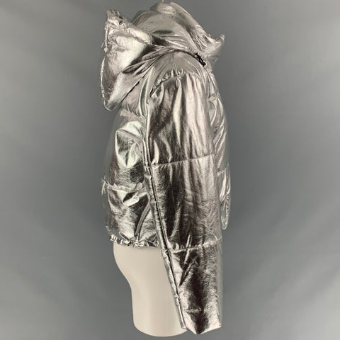 MSGM Size 2 Silver Polyester Quilted Detachable Hood Jacket