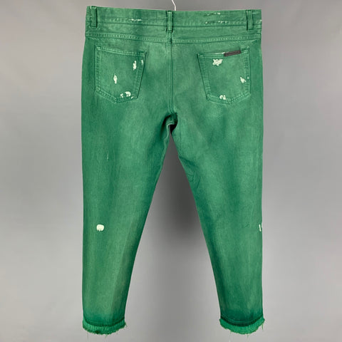 DOLCE & GABBANA Classic Size 36 Green Distressed Cotton Button Fly Jeans