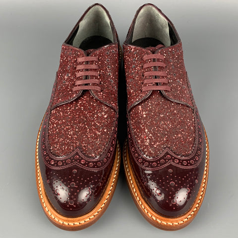 ROBERT CLERGERIE Size 8 Burgundy Metallic Leather Perforated Wingtip Shoes