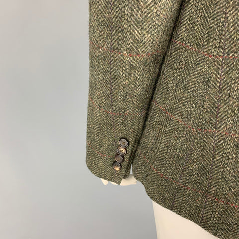 RALPH LAUREN Purple Label Size 12 Olive Brown Herringbone Wool Peak Lapel Jacket
