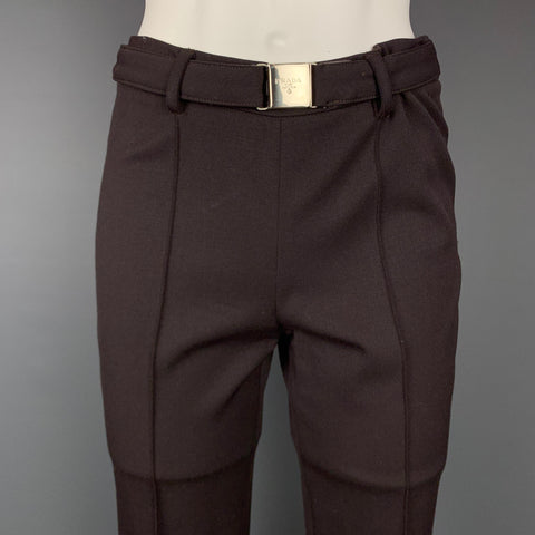 PRADA Pantalon habillé ceinturé en laine sergée marron taille 4