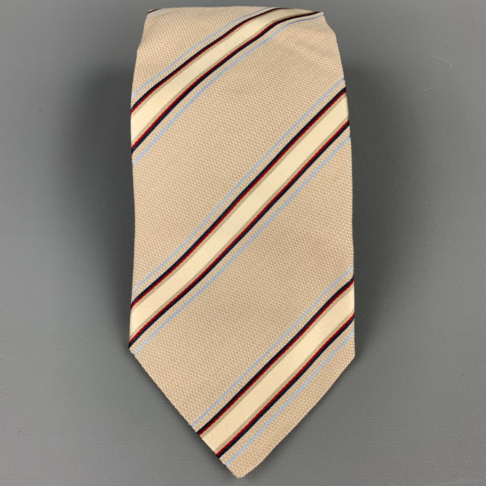 ERMENEGILDO ZEGNA Beige & Navy Diagonal Strip Silk Tie
