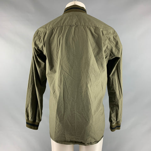 SOPHNET Size XL Olive Solid Cotton Button Up Long Sleeve Shirt