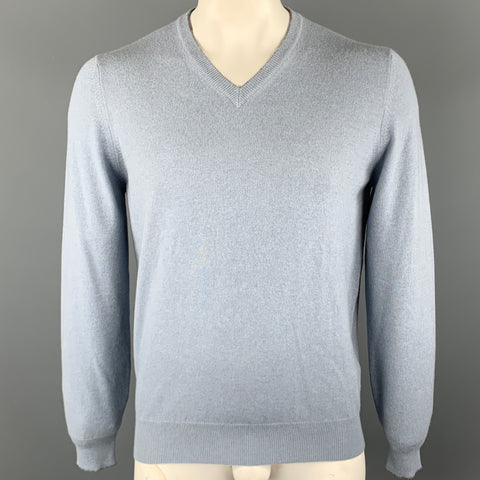 BRUNELLO CUCINELLI Size L Powder Blue Solid Cashmere V-Neck Pullover Sweater