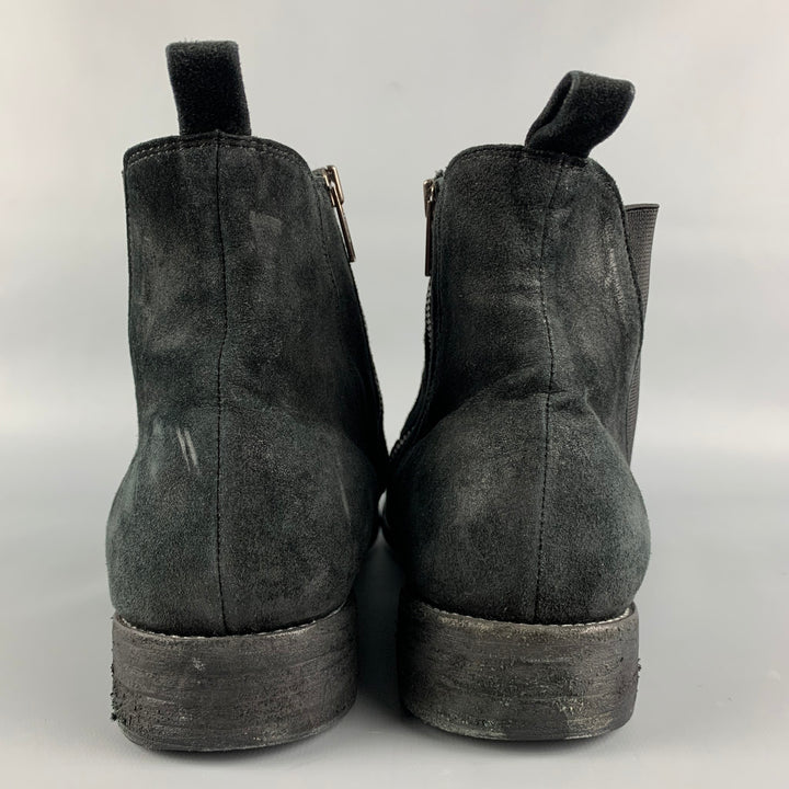 CHRISTIAN PEAU Size 11.5 Charcoal Distressed Leather Side Zipper Boots