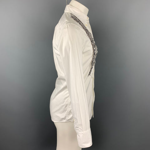ALESSANDRO GHERARDI Slim Line Size M White Ruffled Cotton Button Up Long Sleeve Shirt