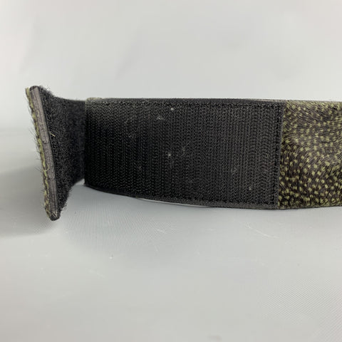 DRIES VAN NOTEN Size M Brown & Green Dot Print Calf Hair Velcro Belt