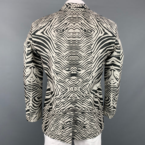 ROBERTO CAVALLI Size 42 Black & White Zebra Print Polyester Blend Sport Coat