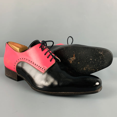 JOHN FLUEVOG Size 10 Black Pink Perforated Leather Lace Up Shoes