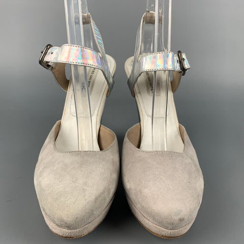 DRIES VAN NOTAN Talla 5.5 Zapatos de tacón con plataforma de ante gris iridiscente