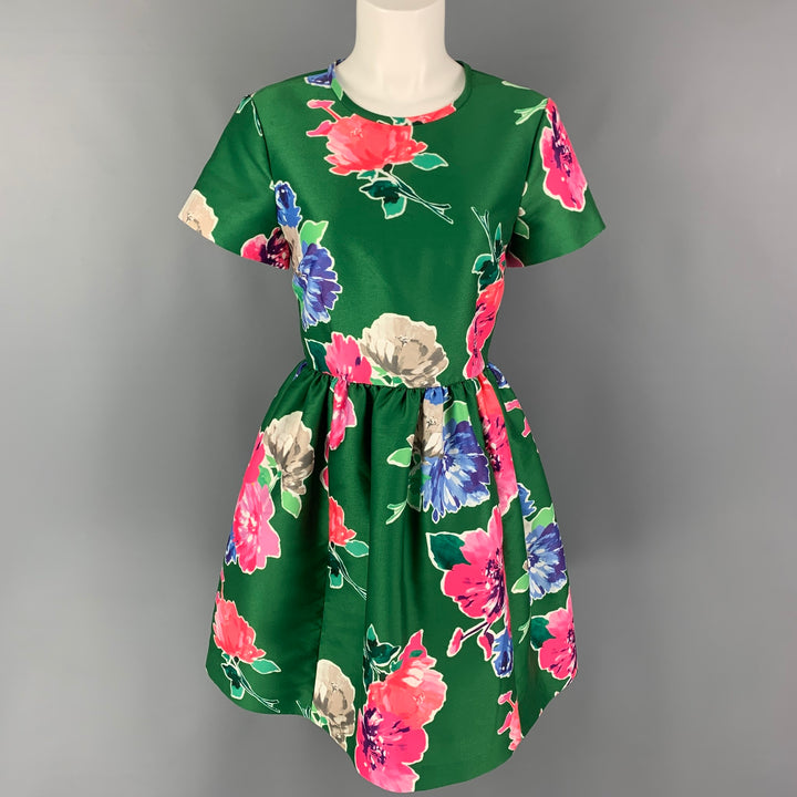 KATE SPADE Talla 6 Vestido acampanado floral de poliéster verde rosa