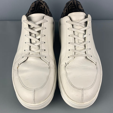 FENDI Talla 12 Zapatillas de deporte con cordones de cuero con logo blanco y marrón