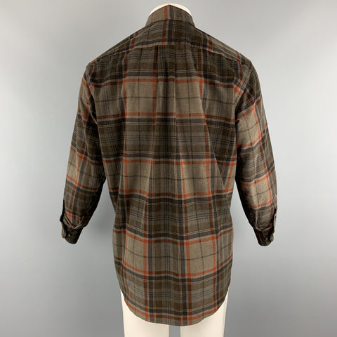 ETRO Size S Brown & Orange Plaid Corduroy Button Up Long Sleeve Shirt