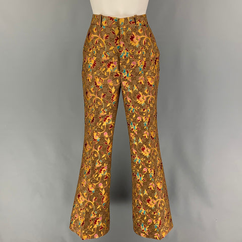 GUCCI Size 4 Tan Gold Brocade Floral Polyester Single Button Pants Suit