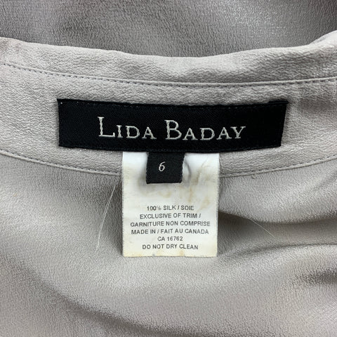 LIDA BADAY Taille 6 Blouse à volants en soie grise et argentée