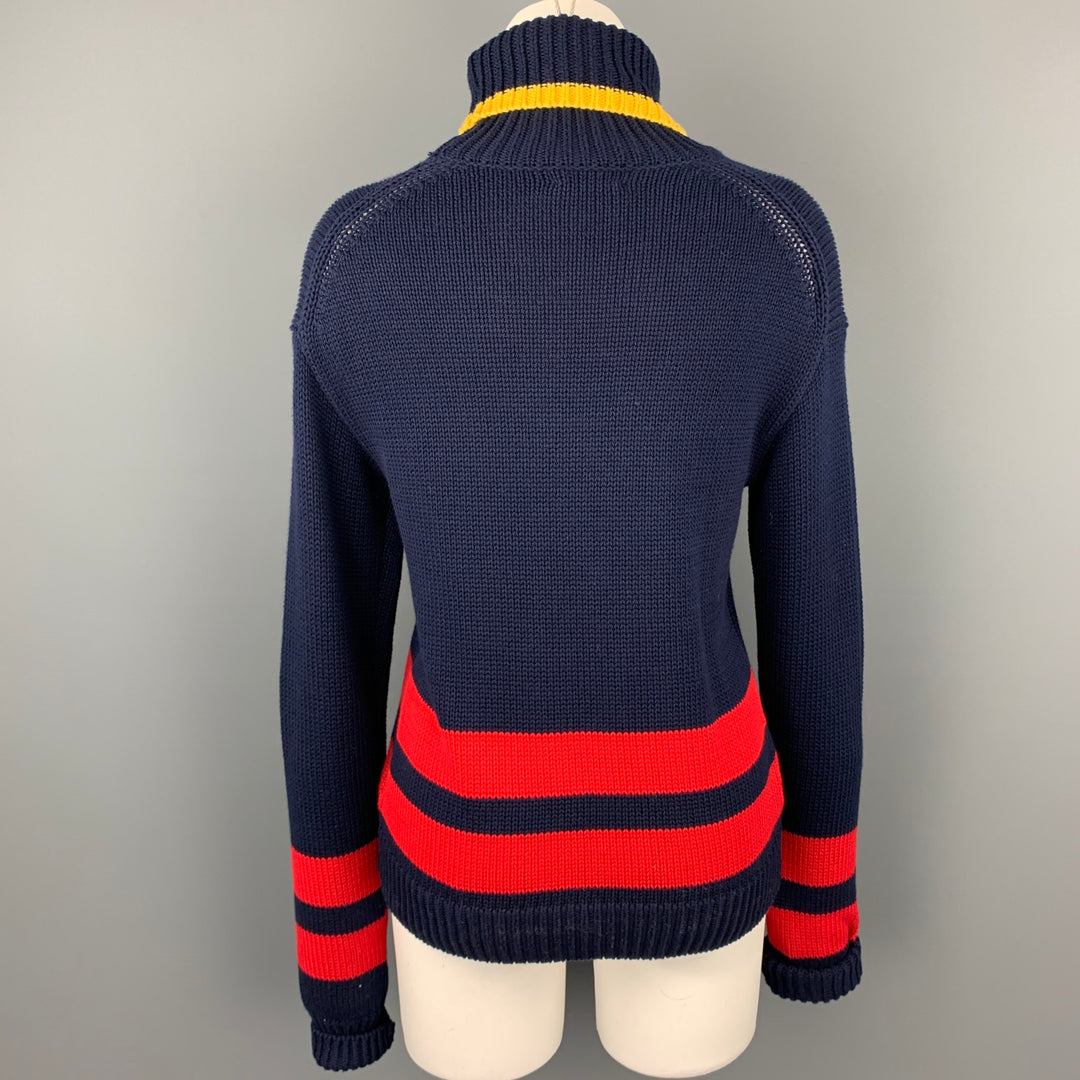 POLO by RALPH LAUREN Size S Navy Knitted Stripe Cotton Turtleneck Pullover