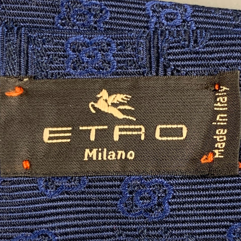 ETRO Navy Black Abstract Floral Silk Tie