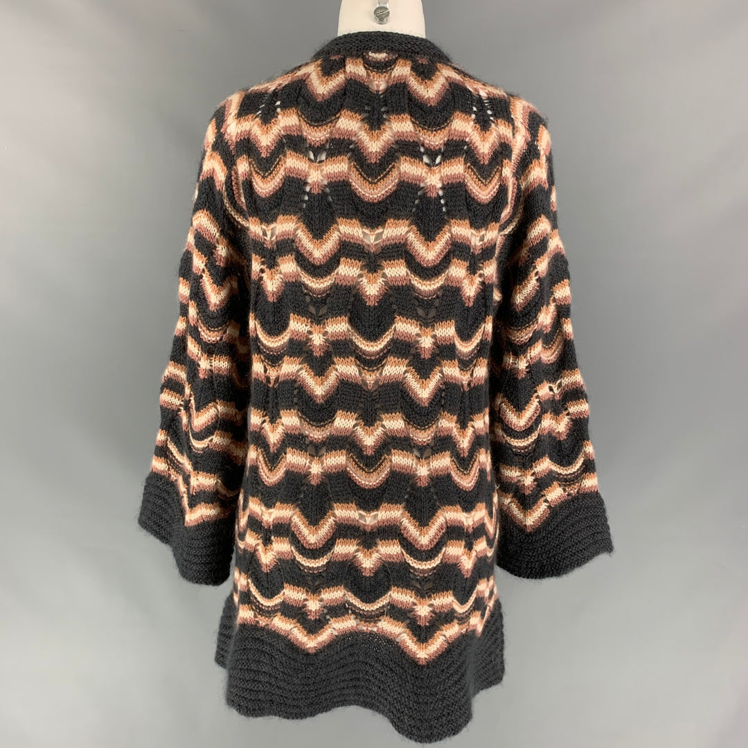 MISSONI Size 6 Dark Gray & Rose Knitted Wool / Mohair Knitted Coat