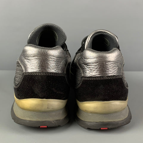 PRADA Size 12 Gray Black  Leather Lace Up Sneakers