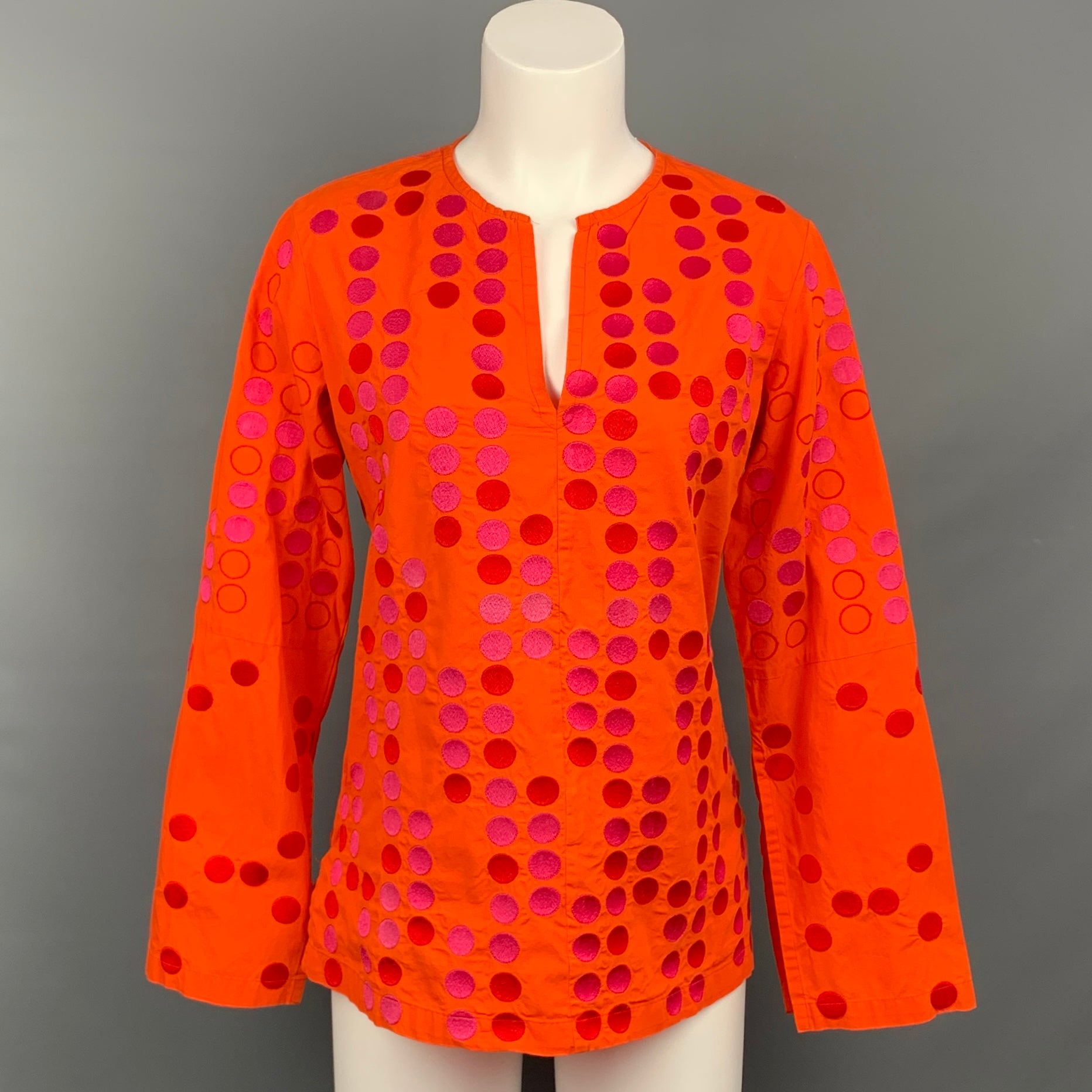 m*a様 即完品Apolina 25aw Blouse 3-5Y ALPANA BAWA Size M Orange & Fuchsia Dot Print Cotton Blouse – Sui