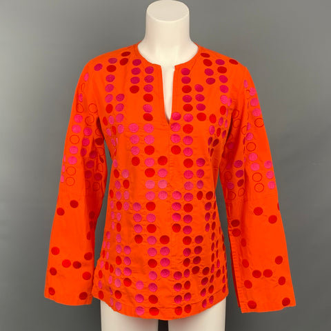 ALPANA BAWA Taille M Blouse en coton imprimé pois orange et fuchsia