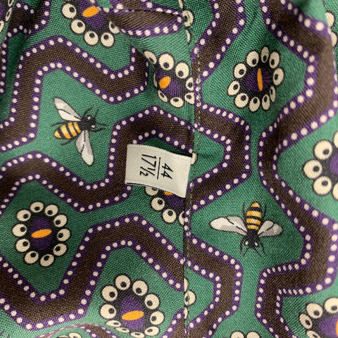 GUCCI Cambridge Size XL Green & Purple Pearl Eyes Print Cotton Button Up Long Sleeve Shirt