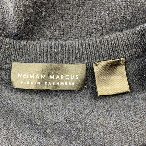 NEIMAN MARCUS Size L Navy Cashmere V-Neck Pullover