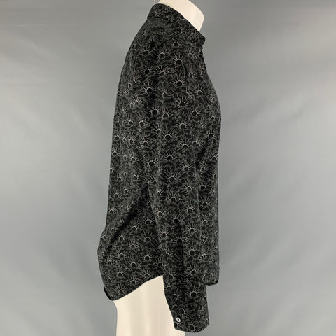 THEORY Size S Black White Abstract Cotton Long Sleeve Shirt