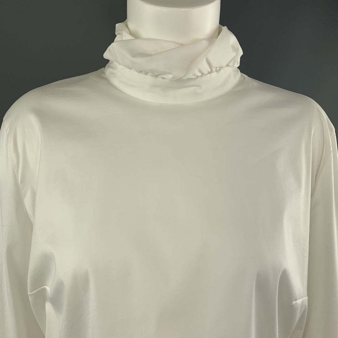 PIAZZA SEMPIONE Size S White Cotton Blend Gathered Collar Blouse