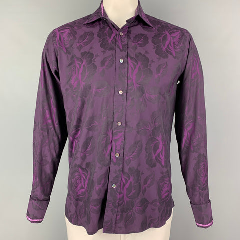 TED BAKER Size M Purple Jacquard Cotton French Cuff Long Sleeve Shirt