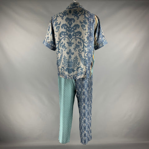 PIERRE-LOUIS MASCIA Size XL Blue Grey Print Silk Camp Suit