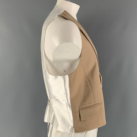 FAVOURBROOK Size 48 Khaki White Solid Wool Double Breasted Vest