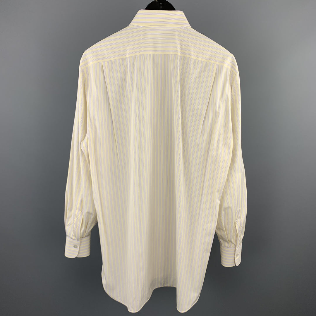 KITON Size M Yellow & Purple Stripe Cotton Button Up Long Sleeve Shirt