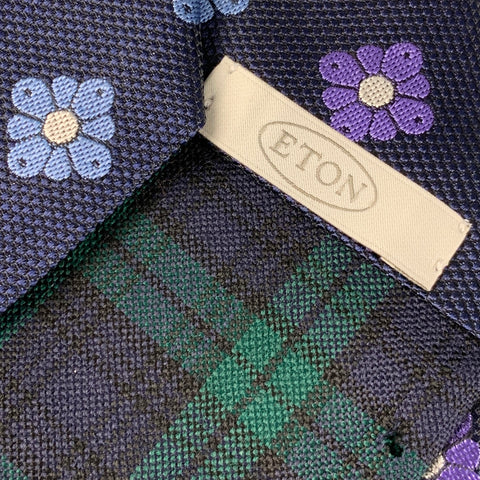 Corbata de seda floral abstracta morada azul marino de ETON