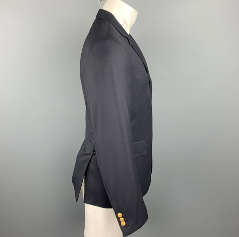 THOM BROWNE Chest Size 38 Black Solid Wool Notch Lapel Sport Coat