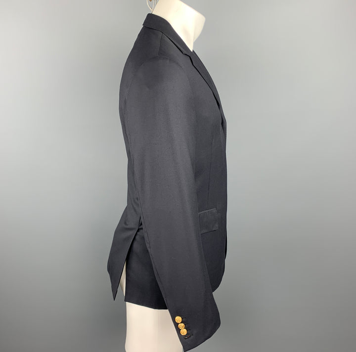 THOM BROWNE Pecho 38 Abrigo deportivo negro con solapa de muesca de lana lisa