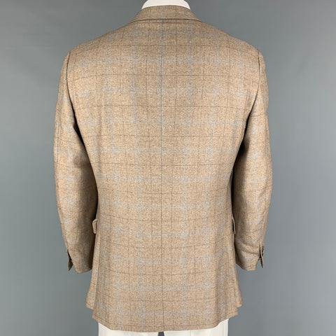 ERMENEGILDO ZEGNA Size 42 Regular Oatmeal Light Grey Plaid Sport Coat
