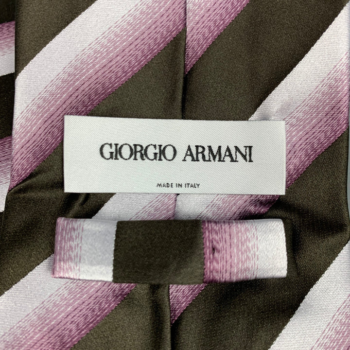 GIORGIO ARMANI Brown & Purple Diagonal Stripe Silk Tie