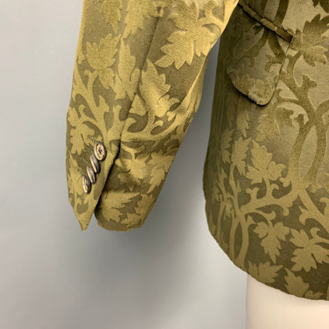 TED BAKER Size 38 Regular Olive Jacquard Cotton Velvet Notch Lapel Sport Coat