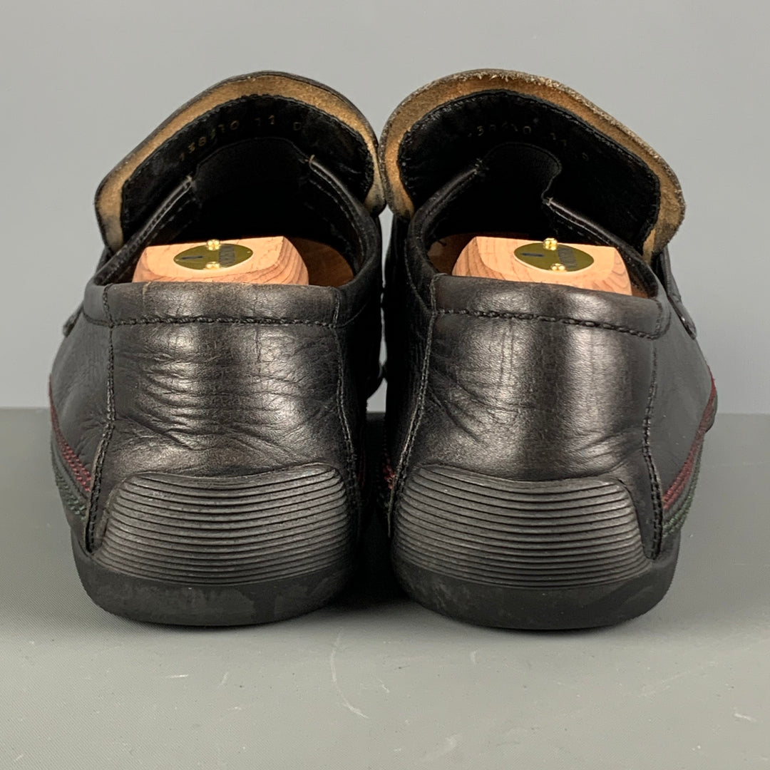 GUCCI Size 12 Black Contrast Stitch Leather Slip On Loafers