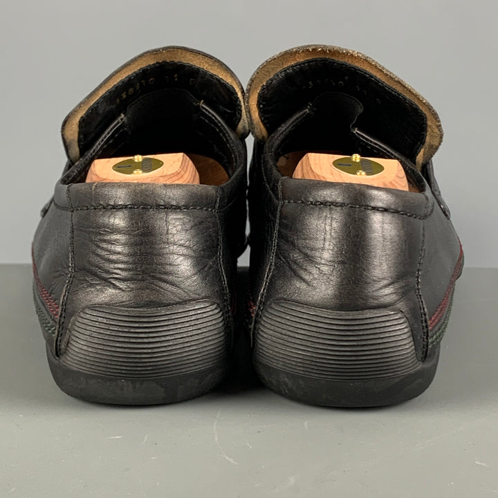 GUCCI Size 12 Black Contrast Stitch Leather Slip On Loafers
