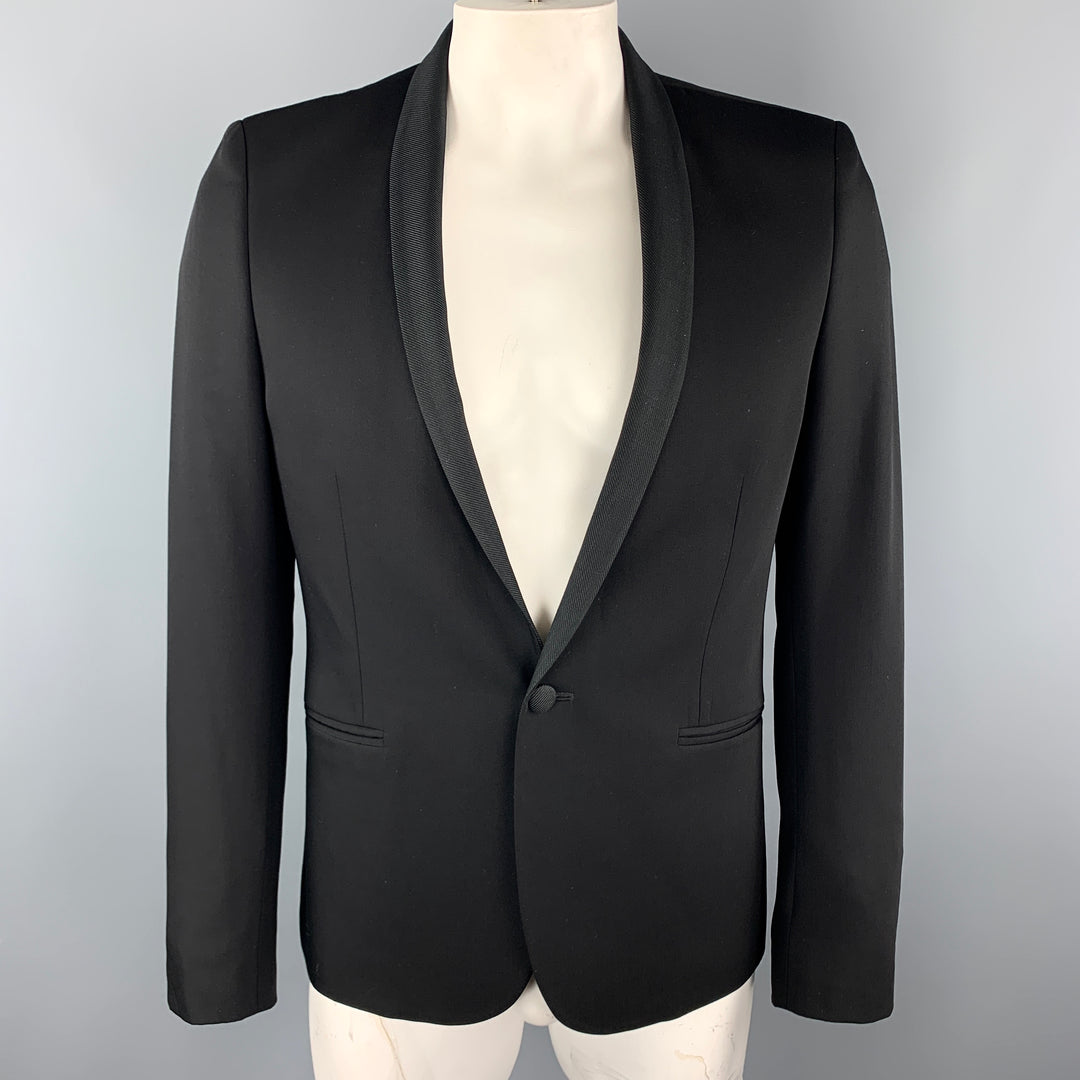 THE KOOPLES Size 40 Black Wool Shawl Collar Single Button Sport Coat