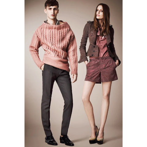 BURBERRY PRORSUM Resort 2013 Size XL Rose Pink Cable Knit Wool Wide Neck Sweater