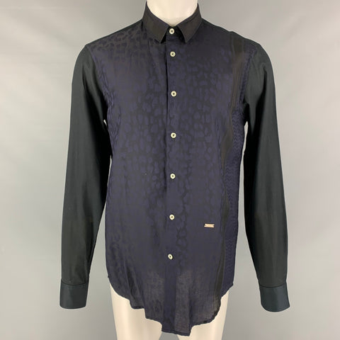 JUST CAVALLI Size 40 Black Purple Animal Print Button Up Long Sleeve Shirt