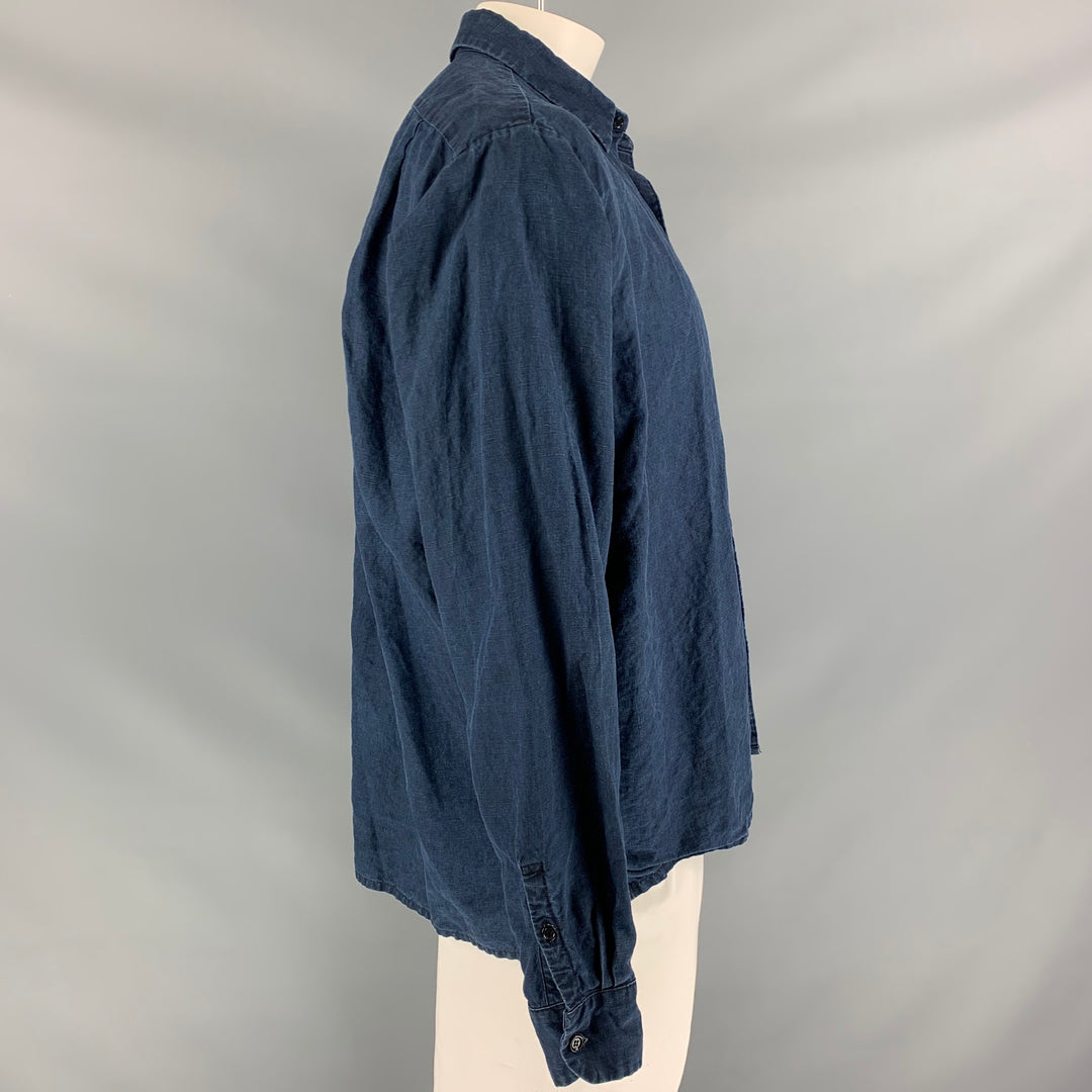 45rpm Size L Indigo Linen Button Up Long Sleeve Shirt