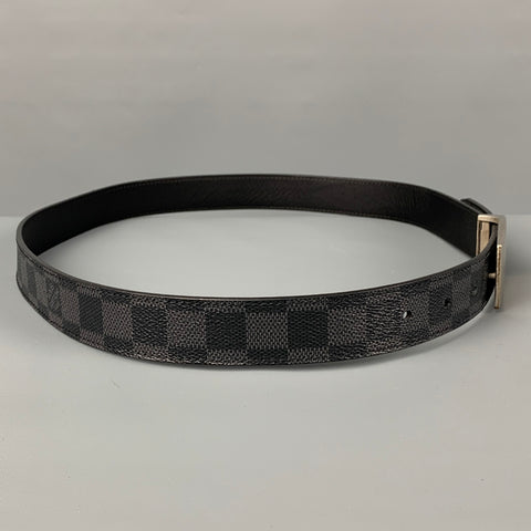 LOUIS VUITTON Size 36 Black Grey Damier Leather Belt