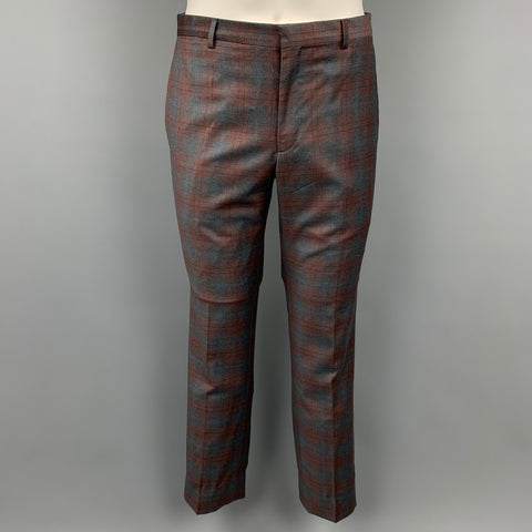 PAUL SMITH Kensington Fit Size 38 Regular Grey & Brown Plaid Virgin Wool Notch Lapel Suit