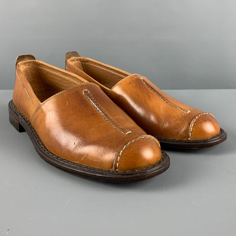BELVEDERE Size 9 Brown Contrast Stitch Leather Cap Toe Loafers