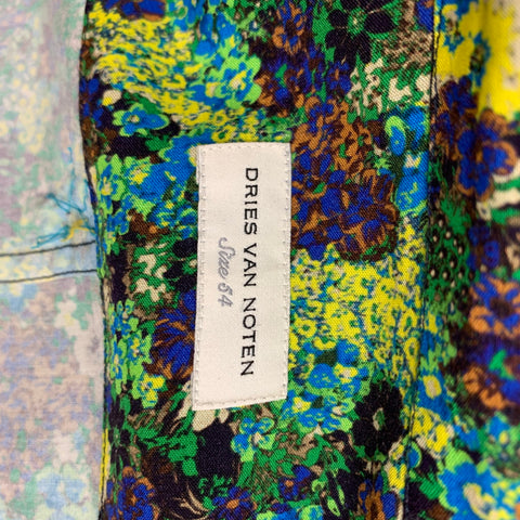 DRIES VAN NOTEN SS 20 Size XL Green Blue Sequined Viscose Button Up Long Sleeve Shirt